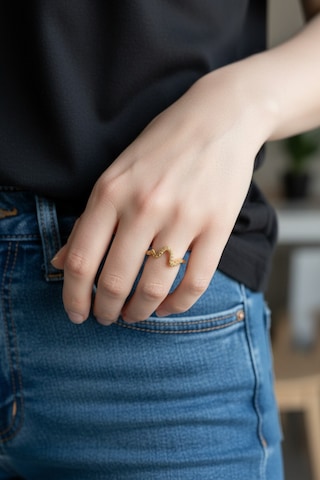 Minimal Zigzag Model Zirkon Taşlı Ayarlanabilir Yüzük Gold Kararmaz Çok Renkli