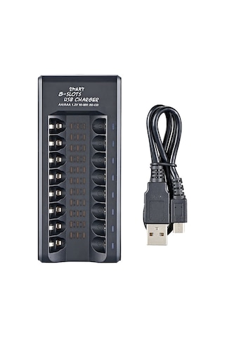 Besthome1 Usb Şarjlı 8 Yuvalı Akıllı Şarj Cihazı - Aa/aaa Pil Şarj Aleti, Siyah