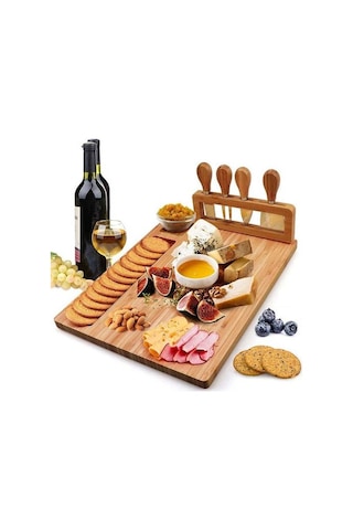 1pcs Bambu Peynir Tahtası Set Pişmiş Gıda Tabağı Et Tahtası Peynir Kesme Tahtası Parti Mutfak Gereçleri Kesme Tahtası Kesim Doğrama Blokları Ahşap