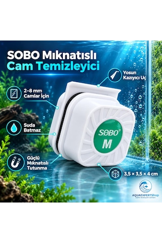 Sobo Akvaryum Mıknatıslı Cam Temizleyici - Suda Batmaz - 4 X 3.5 X 3.5 Cm - Ekstra Yosun Kazıyıcı Uç - Güçlü Mıknatıs Tutunma Gücü