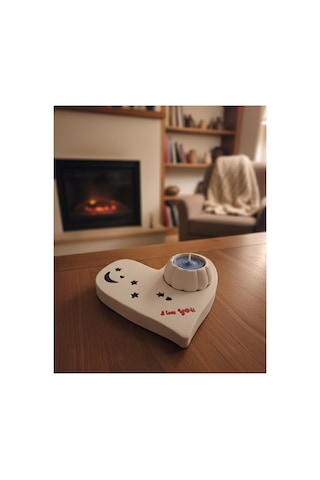 Kalp Tasarımlı Dekoratif Mumluk Ve Tealight Mum Seti Beyaz