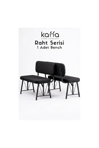 Raht Serisi Metal İskeletli Bench - 90 Cm Keten Kumaş Modern Mutfak & Antre Pufu - 1 Adet Siyah