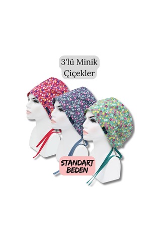 Standart Beden 3lü Minik Çiçekler Fuşya Mavi Yeşil Minik Çiçekler Cerrahi Bone Renkli