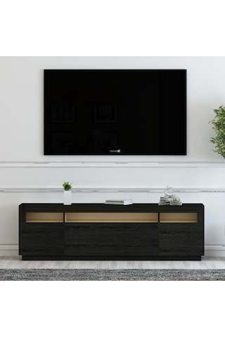 T005 Asil Led Işıklı Tv Sehpası Ahşap Siyah Siyah