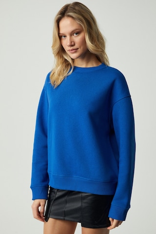 Grımelange VANELTINA Kadın Organik Pamuklu Yumuşacık İçi Polarlı Yuvarlak yakalı Parlament Mavi Sweatshirt
