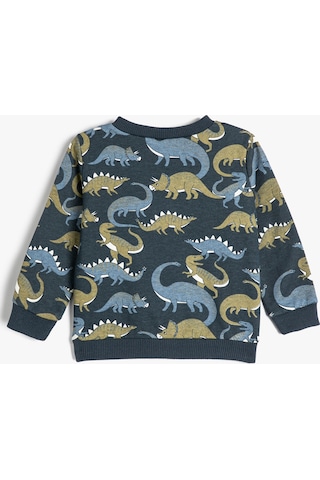 Koton Dinozorlu Sweatshirt Bisiklet Yaka Uzun Kollu Şardonlu Lacivert Desenli 4wmb10251tk 4WMB10251TK7D1 Lacivert