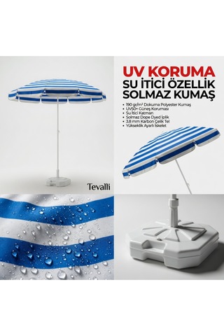 360 Dönebilen Plaj Şemsiyesi Uv Korumalı Su İtici Solmaz Kumaş 190 Gr Dokuma Polyester -mavi