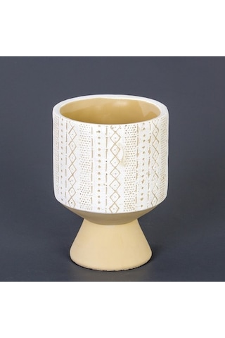 Euro Flora Motifli Yuvarlak Beton Saksı 12X19 Cm