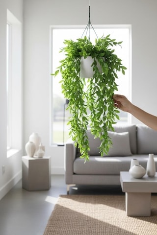 Yapay Çiçek Sarkan Fejka Makreme Plastik Saksıda Yapay Sarmaşık 90cm Yeşil
