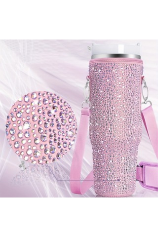 Fosenze Neopren Matara Kılıfı, El Ve Çapraz Çantasıyla, Taşlı Desenli, Araba Fincan Tutucusunda Sabitlenir, Spor Ve Outdoor Etkinlikler İçin, Pembe Pembe