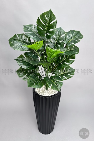 Biçiçek Yapay Monstera Deve Tabani Bi̇tki̇si 130 Cm Si̇yah Li̇lyum Saksıda