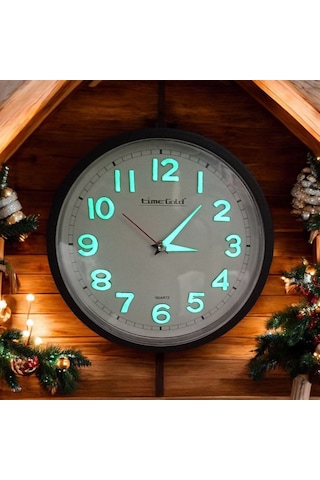 Time Gold Fosforlu Siyah Duvar Saati Fosforlu Küpe Kolye Seti