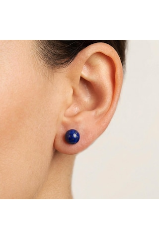 Lapis Lazuli Çelik Küpe 8 Mm Küre Kesim Kararmaz Renkli