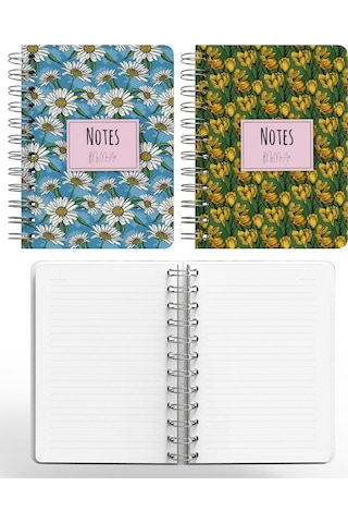 Daisy Magnolia Mini Sert Kapaklı Spiralli Defter Set Çok Renkli