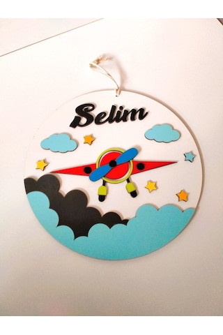 Çocuk Odası İsme Özel Kapı Süsü Beyaz - Mavi