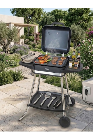 Zilan ZLN2501 3000 W Elektrikli Barbekü Mangal Standlı Kapaklı Döküm Izgara
