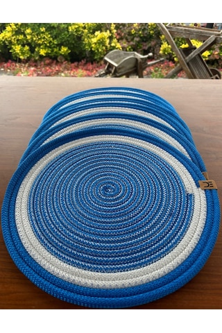 6 Lı Yuvarlak Supla Takımı Kolay Temizlenebilir, Modern Sofralar İçin Beyaz - Mavi