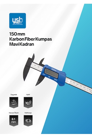Ysb 150 Mm Karbon Fiber Dijital Kumpas - Mavi Kadran Profesyonel Seri - Pil + Yedek Pil Dahil