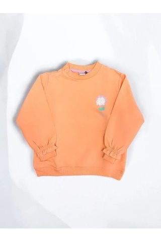 Zekids Kız Bebek Çiçek Baskılı Basic Sweatshirt-14453 Somon