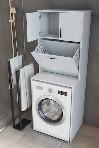 Makbulce Yasemin Kirli Çamaşır Sepetli Çamaşır Makinesi Dolabı Beyaz