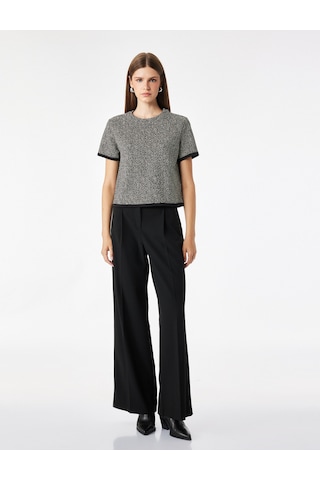 Koton Slim Fit Bisiklet Yaka Kısa Kollu Tüvit Tişört Siyah Desenli 7wak50089ek