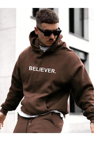 Altamira Erkek Believer Baskılı Oversize Kapşonlu Sweatshirt 001