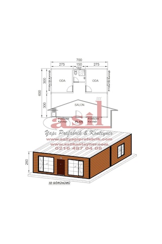 42 M² 2+1 Dış Ahşap Desenli Betopan İç Pvc Konut Konteyner