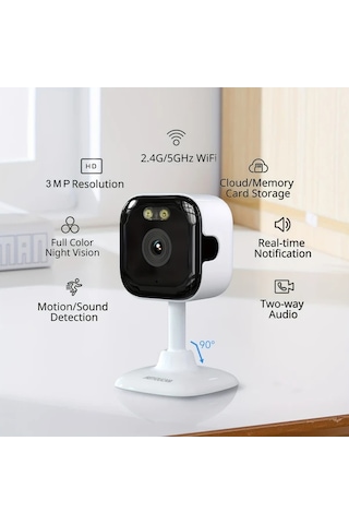 Elmpaly Heıyoucam 3mp Güvenlik Kamerası: 2.4g/5ghz Çift Bant, Renkli Gece Görüşü, İki Yönlü Ses, Hareket Algılama, Beyaz