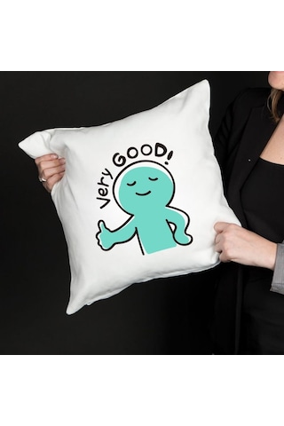 Very Good Yazılı Sevimli Karakter Tasarımlı Dekoratif Yastık Kılıfı Eğlenceli Baskı, İçi Boş Çok Renkli