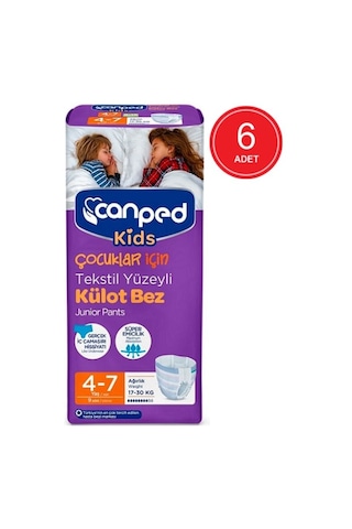 Canped Kids Çocuklar İçin Tekstil Yüzeyli Külot Bez 17-30 KG 4-7 Yaş 6 x 9 Adet