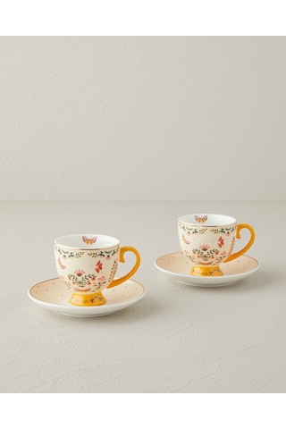 English Home Dipsy New Bone China 4 Parça 2 Kişilik Kahve Fincan Takımı 100 Ml Hardal Hardal