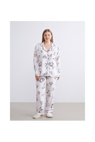 Lcw Dream Bej Gömlek Yaka Baskılı Kadın Pijama Takımı