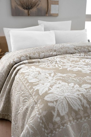 Pamuklu Laria Bej Jakar Yatak Örtüsü Çift Kişilik - 230x250 Cm Bej 230 X 250 Çok Renkli