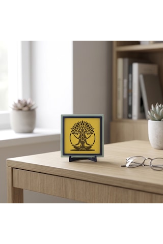 Hayat Ağacı Ve Meditasyon Figürü Butik Dekoratif Aksesuar, Huzurlu Ve Şık Bir Köşe Oluşturun 10x10cm