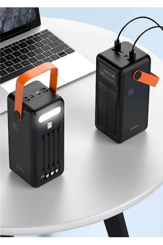 Polygold Pw-2080 80000 Mah Solar Powerbank Dahili 4 Kablolu Hızlı Şarj Cihazı Led Işıklı Dijital