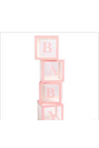 Pembe Şeffaf Balon Kutusu, Baby Ve Gırl Yazılı, 4'lü Set, Kız Bebek Doğum Günü Ve Baby Shower Süslemesi
