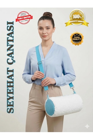 İntersunny Plaj Ve Havuz Çantası, Silindir Şekilli, Ayarlanabilir Omuz Askılı, Seyahat Çantası, Beyaz Ve Mavi Yıkanabilir Çok Amaçlı Çanta, Omuz Askılı, Spor Ayakkabı, Yüzme Ekipmanları İçin Beyaz- Mavi
