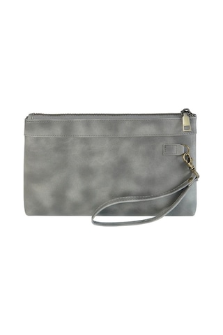 Shidai888 Retro Deri Debriyaj Fermuarlı Zarf Çanta Gri