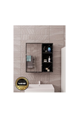 Dalin Tek Kapak Aynalı Banyo Dolabı Raflı Mdf Siyah