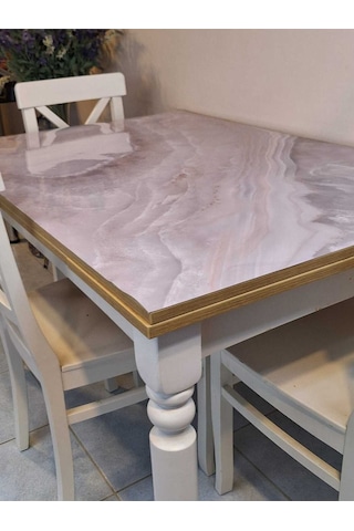 Kalın Pvc Masa Koruyucu 1.2 Mm Mika Örtü, 70 Cm En, Mermer Desen Çok Renkli