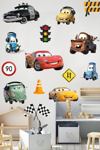 MSticker Arabalar Ve Trafik İşaretleri Çocuk Bebek Odası Sticker Seti - Eğlenceli Çocuk Odası Stickerları
