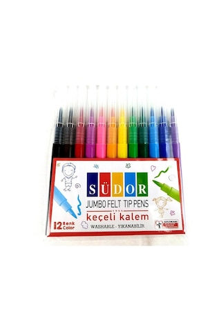 Jumbo Keçeli Boya Kalemi Yıkanabilir12 Renk 1 Paket Keçeli Kalem 12 li