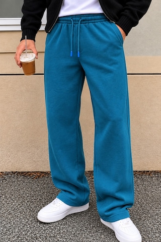 Tarz Cool Erkek Oversize Baggy Fit Eşofman Altı %100 Pamuk 3 İplik Şardonlu Bol Paça Rahat Kesim Petrol