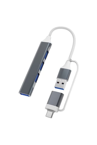 Gajeena Usb 3.0 Çok Fonksiyonlu Hub, 4 Usb Portu, Type-c + Usb 2-in-1, Alüminyum Kasa, Gri