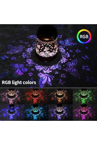 Kelebek Güneş Feneri Işıkları Açık Hava Asılı 2 Güneş Enerjili Kapak Sıcak Beyaz Ve Renkli, Metal Dekor Fenerleri- Led Dekoratif Işık S Sıcak Beyaz