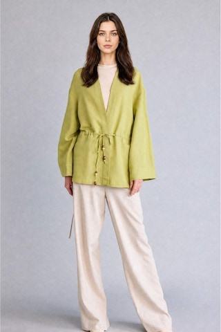 Defacto Relax Fıt V Yaka Keten Uzun Kollu Yeşil Kimono F6151ax26smgn699 Yeşil-gn699