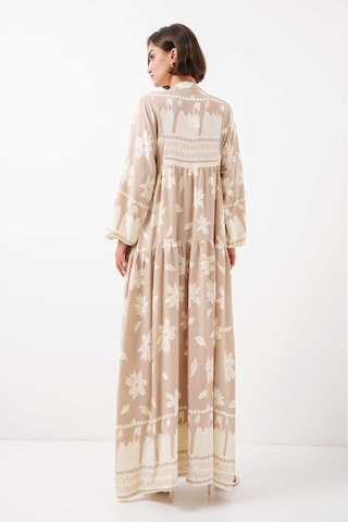 Gabria Ön Düğmeli Desenli Viskon Elbise Taş