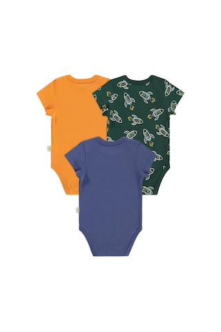 Civil Baby 3 Lü Roket Empirmeli Kısa Kol 0-36 Ay Çıtçıtlı Badi - Yeşil Çam Yeşili