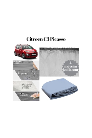 Guard Branda Citroen C3 Picasso Uyumlu Araca Özel Pvc Dikişsiz Miflonlu %100 Su Geçirmez 4 Mevsimlik Gri