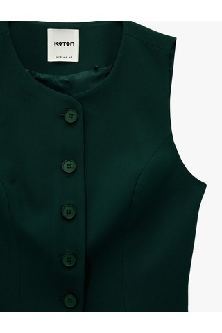 Koton Bisiklet Yaka Düğmeli Blazer Yelek Yeşil 6wak20040pw Yeşil